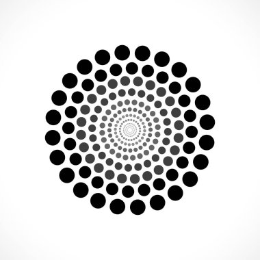 Siyah soyut vektör çember çerçeve yarım ton logo amblemi tasarımı. Çember noktalar dokusu kullanılarak kenarlık simgesi yuvarlak. Vektör illüstrasyon EPS 10