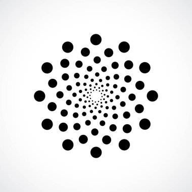 Siyah soyut vektör çember çerçeve yarım ton logo amblemi tasarımı. Çember noktalar dokusu kullanılarak kenarlık simgesi yuvarlak. Vektör illüstrasyon EPS 10