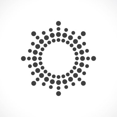 Siyah soyut vektör çember çerçeve yarım ton logo amblemi tasarımı. Çember noktalar dokusu kullanılarak kenarlık simgesi yuvarlak. Vektör illüstrasyon EPS 10