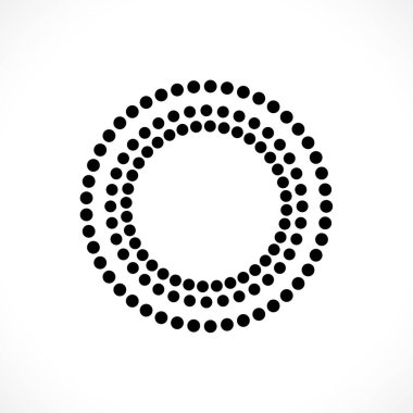 Siyah soyut vektör çember çerçeve yarım ton logo amblemi tasarımı. Çember noktalar dokusu kullanılarak kenarlık simgesi yuvarlak. Vektör illüstrasyon EPS 10