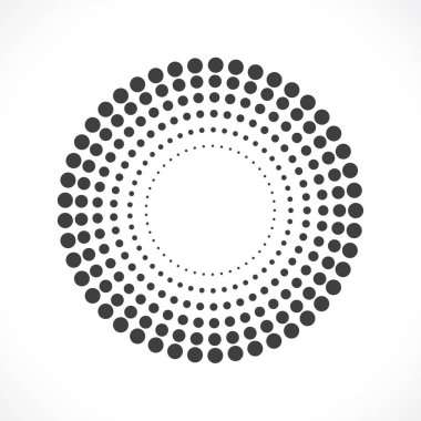 Siyah soyut vektör çember çerçeve yarım ton logo amblemi tasarımı. Çember noktalar dokusu kullanılarak kenarlık simgesi yuvarlak. Vektör illüstrasyon EPS 10