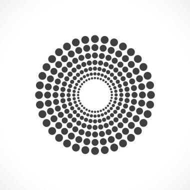Siyah soyut vektör çember çerçeve yarım ton logo amblemi tasarımı. Çember noktalar dokusu kullanılarak kenarlık simgesi yuvarlak. Vektör illüstrasyon EPS 10