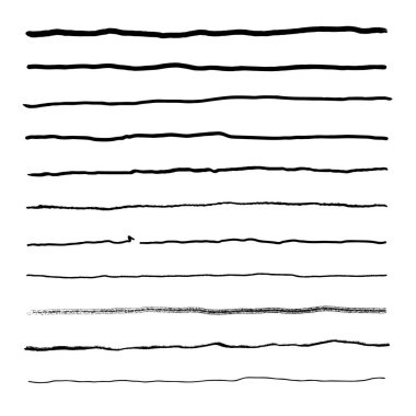 Elle çizilmiş soyut desenler, elle çizilmiş çizgiler, vuruşlar. Vektör grunge fırçaları seti. Dalgalı çizgili, Vektör EPS 10 illüstrasyon