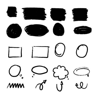 El çizimi ok seti, soyut şekiller karalama, siyah yön çizim sembolleri koleksiyonu, vektör illüstrasyon grafik tasarım elemanları - Vektör 