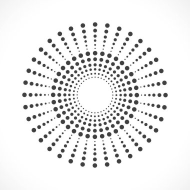 Siyah soyut vektör çember çerçeve yarım ton logo amblemi tasarımı. Çember noktalar dokusu kullanılarak kenarlık simgesi yuvarlak. Vektör illüstrasyon EPS 10