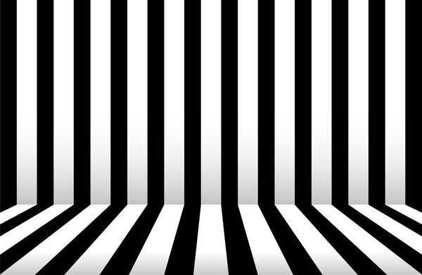 Abstract Black and white stripe background. Room studio with black and with wall and floor line design, illustration - vector