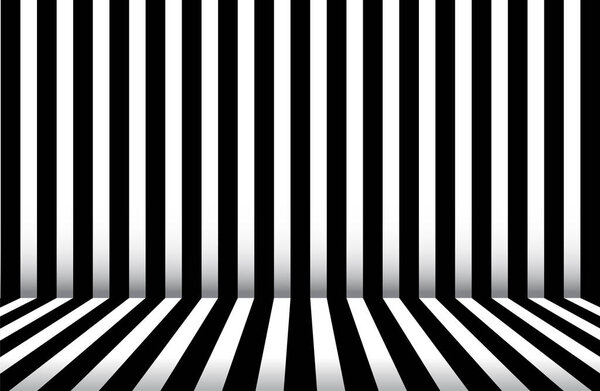 Abstract Black and white stripe background. Room studio with black and with wall and floor line design, illustration - vector