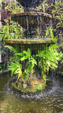 Bahçede su damlaları ile çeşme