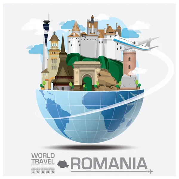 罗马尼亚地标环球旅行和旅程图 — 图库矢量图片