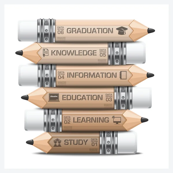 Infográfico de Educação e Aprendizagem com Tag Step Diagrama de Lápis — Vetor de Stock