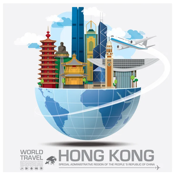 Hong kong Wahrzeichen globale Reise-und Reise-Infografik — Stockvektor