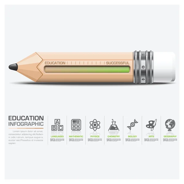 Infográfico de Educação e Aprendizagem com Lápis de Escala — Vetor de Stock