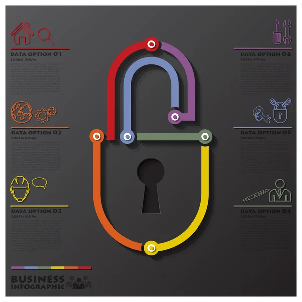 Linea temporale della connessione a forma di chiave Infografica aziendale — Vettoriale Stock