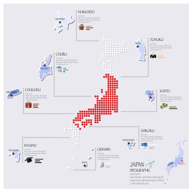 Japonya Infographic tasarım nokta ve bayrağı Haritası
