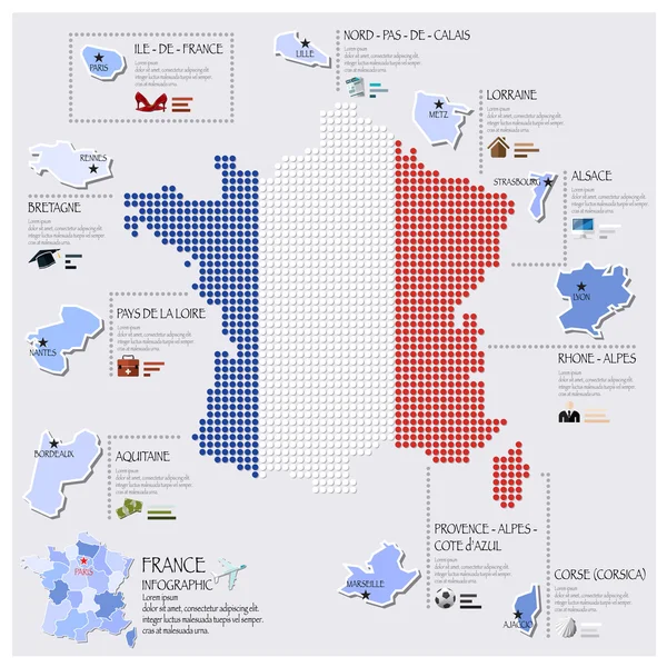 Dot och flagga karta över Frankrike infographic design — Stock vektor