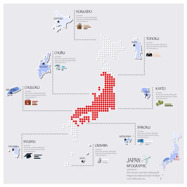 Mapa do Ponto e Bandeira do Projeto Infográfico do Japão —  Vetores de Stock