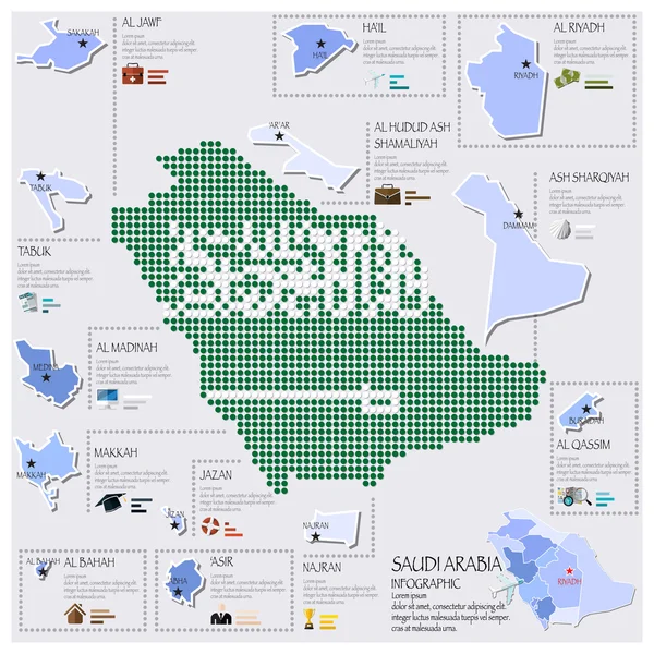 Dot And Flag Map Of Saudi Arabia Infographic Design — Stock Vector