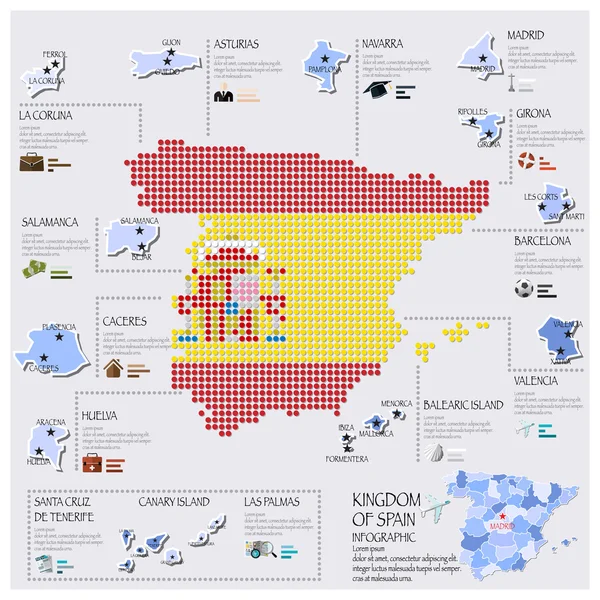 Mapa kropka i flaga Hiszpania plansza projekt — Wektor stockowy