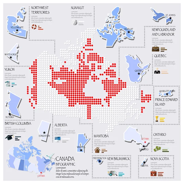 Kanada Infographic tasarım nokta ve bayrağı Haritası — Stok Vektör