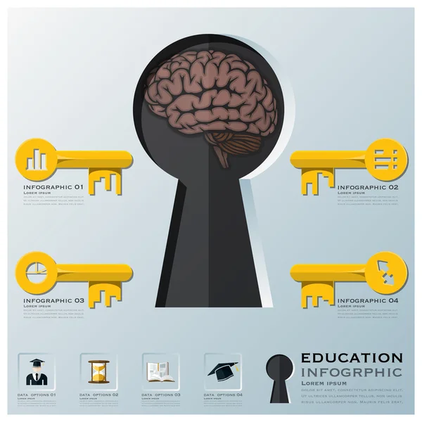 Infográfico da forma chave da educação e da aprendizagem — Vetor de Stock