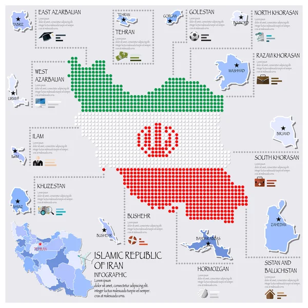 Mapa de punto y bandera de la República Islámica de Irán Infografía — Archivo Imágenes Vectoriales