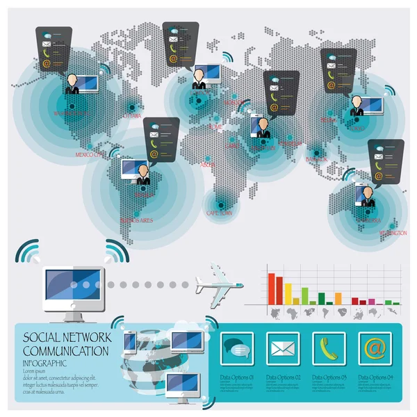 Sociala nätverk kommunikation anslutning infographic — Stock vektor