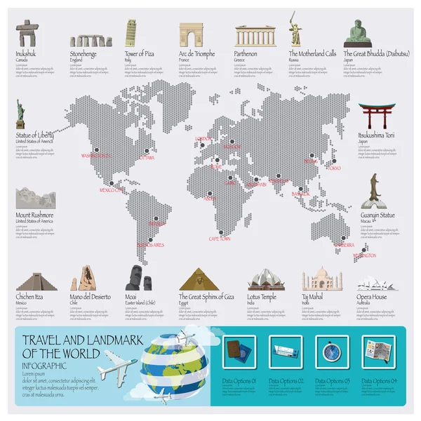 Voyage et voyage point de repère du monde Infographie — Image vectorielle