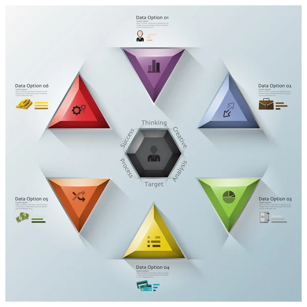 Infografica moderna di affari del triangolo e dell'esagono di fusione — Vettoriale Stock