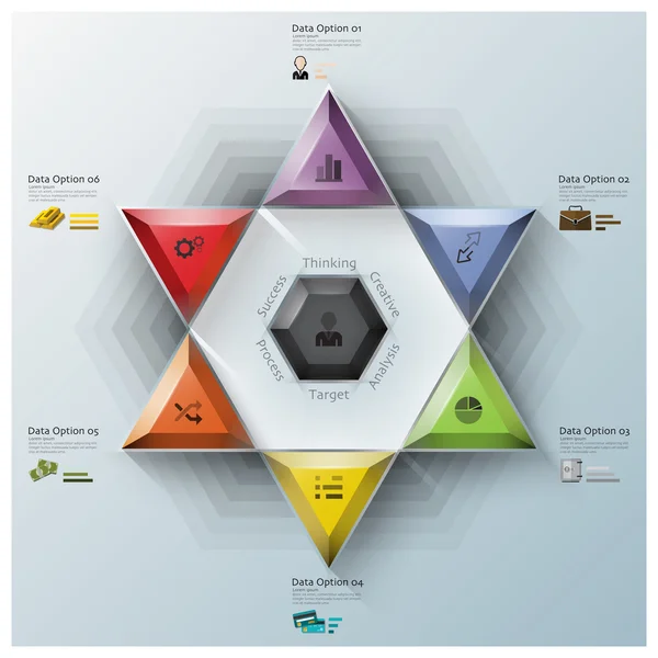 Modernes Spaltdreieck und Hexagon-Wirtschaftsinfografik — Stockvektor