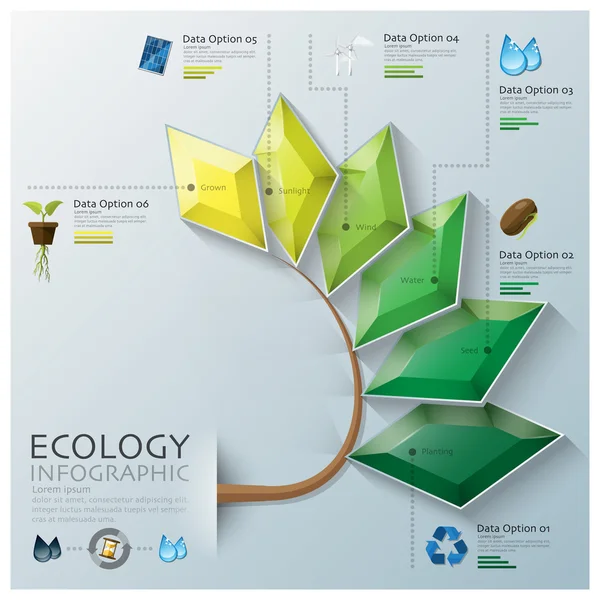 Blattform dreidimensionales Polygon Ökologie und Umwelt infog — Stockvektor