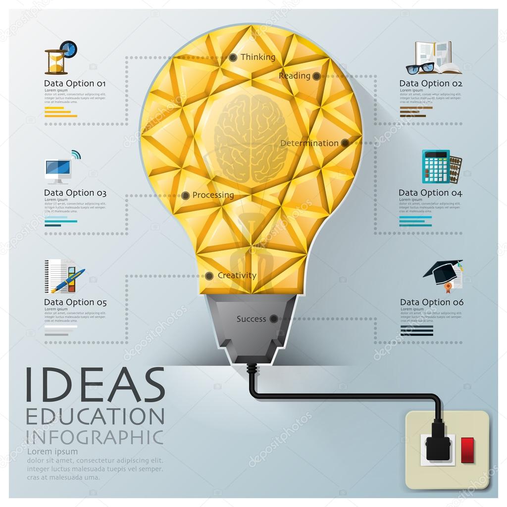 Light Bulb Three Dimension Polygon Idea And Education Infographi