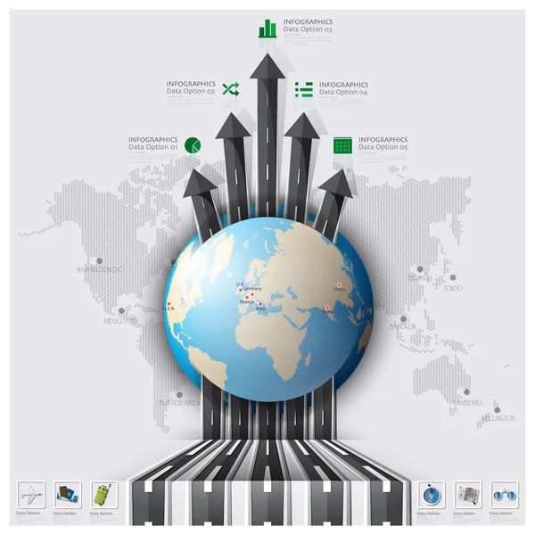 Camino Y Calle Pasarela Viajar Y Viaje Mapa del Mundo Negocios Inf — Vector de stock