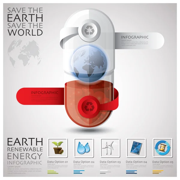 Energía renovable de la tierra con la cápsula de la píldora Ecología y Medio Ambiente — Vector de stock