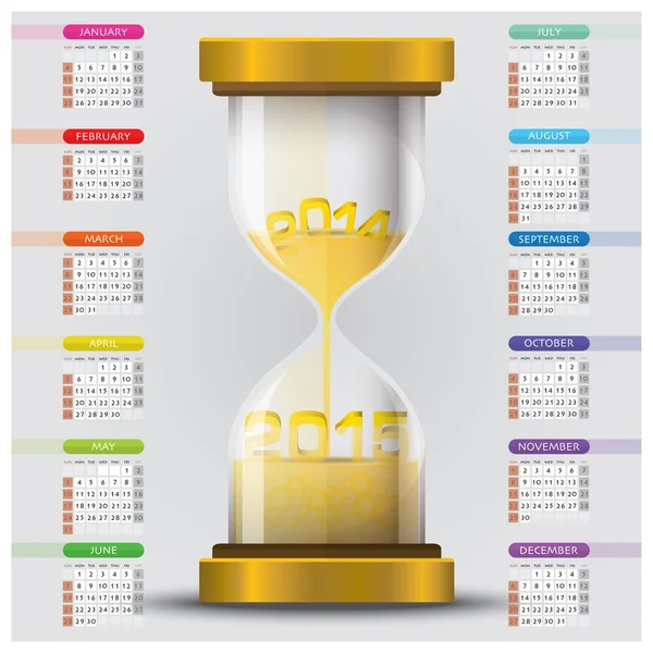 Cuenta atrás para el año 2015 con calendario de cristal de arena — Vector de stock