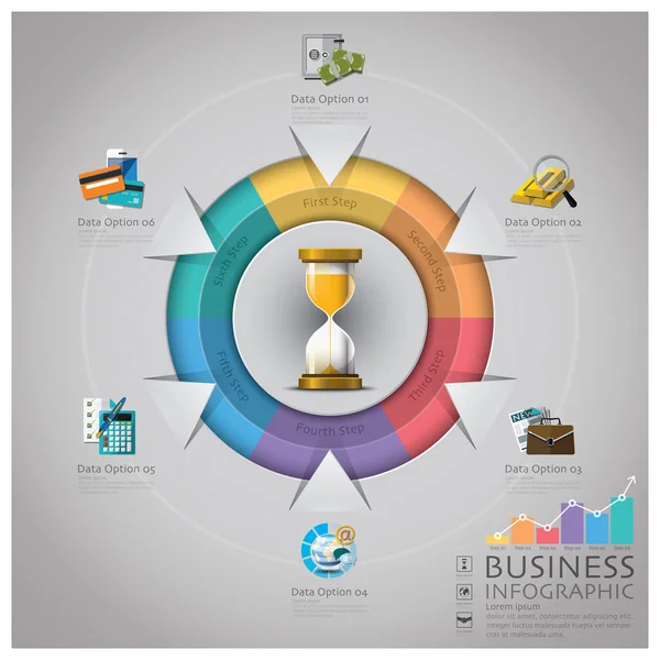 Sandglasgeld und Finanzwirtschaft Infografik — Stockvektor