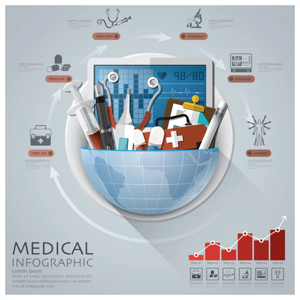 Infografica medica e sanitaria globale con diagramma circolare — Vettoriale Stock