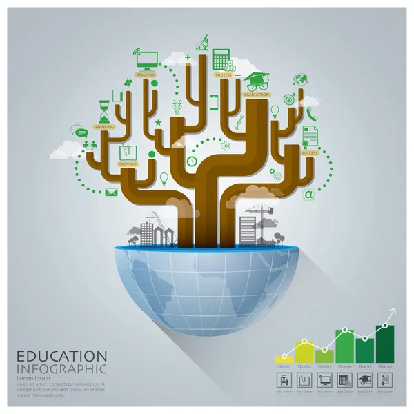 Global Education med trädet diagrammet kreativa koncept Infographic — Stock vektor