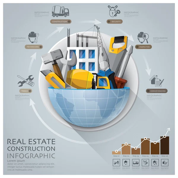 Globale Immobilien- und Bauinfografik mit rundem Kreis — Stockvektor