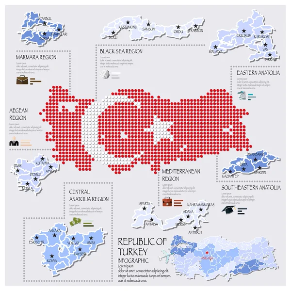Mapa de puntos y bandera de la República de Turquía Infografía — Archivo Imágenes Vectoriales