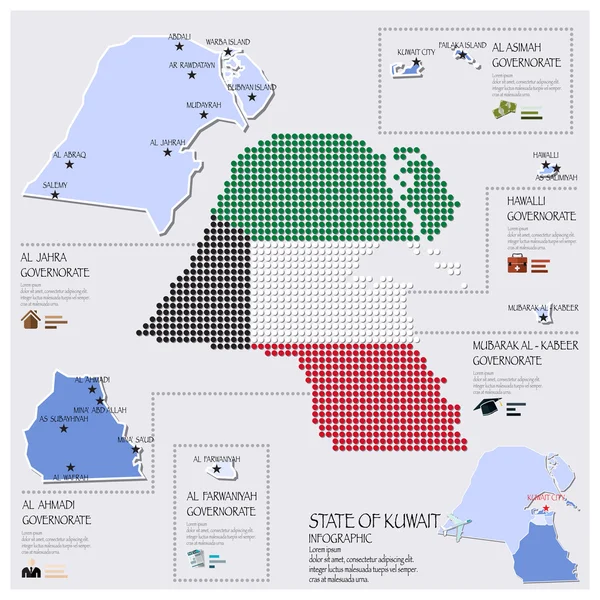 도트와 주 쿠웨이트 Infographic의 플래그 지도 — 스톡 벡터