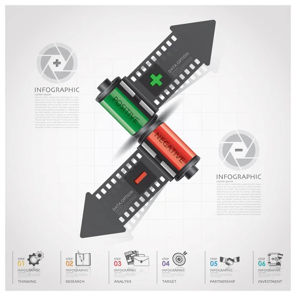 Infográfico do negócio e financeiro com diagnóstico do filme da seta do obturador — Vetor de Stock