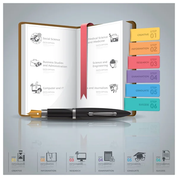 Vzdělání a absolvování Infographic s knihy ikona diagramu — Stockový vektor