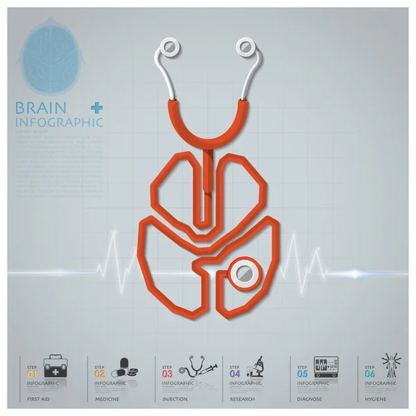 Saúde do estetoscópio da forma do cérebro e infográfico médico — Vetor de Stock