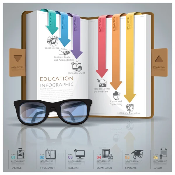 Ausbildung und Abschluss Infografik mit Zeilenpfeil Lesezeichen di — Stockvektor