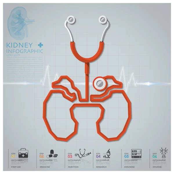 Saúde do estetoscópio da forma renal e infográfico médico — Vetor de Stock