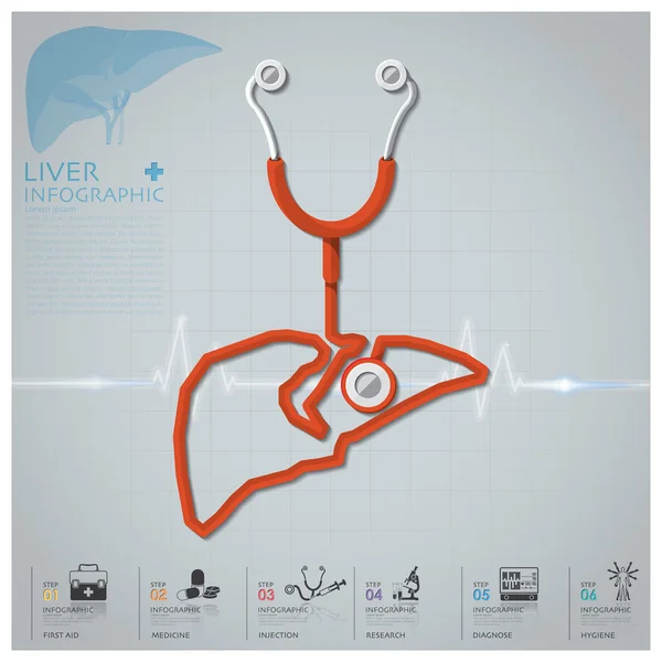 Liver Shape Stethoscope Health And Medical Infographic — Stock Vector