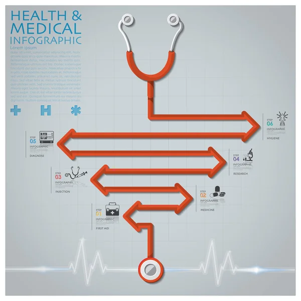 Diagramme de flèche de ligne stéthoscope santé et infographie médicale — Image vectorielle