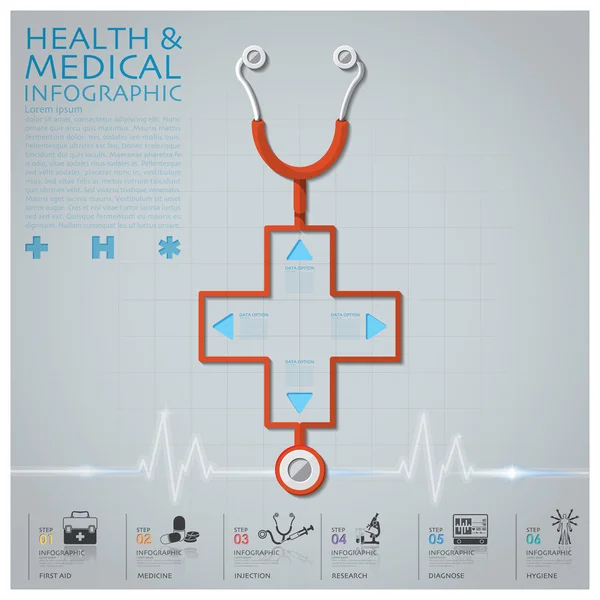 Cross form stetoskop hälsa och medicinska Infographic — Stock vektor