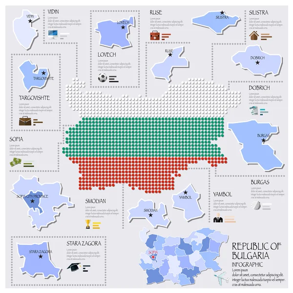 Ponto e Bandeira Mapa da República da Bulgária Infográfico Design — Vetor de Stock