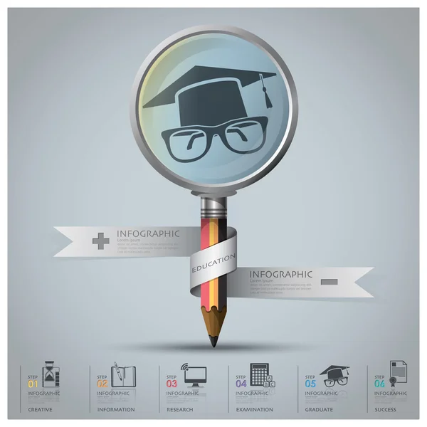 Education And Graduation Infographic With Magnifying Glass And P — Stock Vector